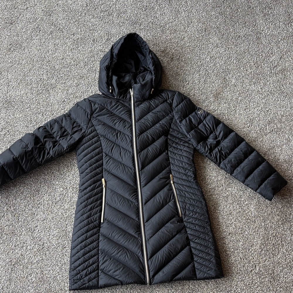 Michael Kors Black Quilted Hooded Long Puffer Coat Like New Lightweight